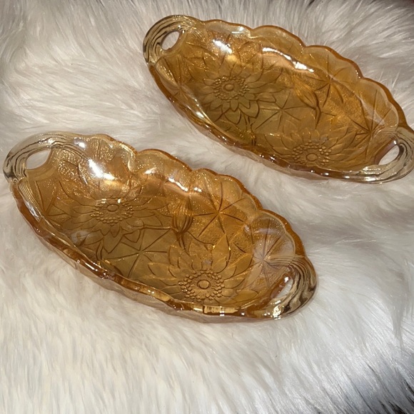 Vintage Dining Vintage Amber Marigold Carnival Glass Serving Trays